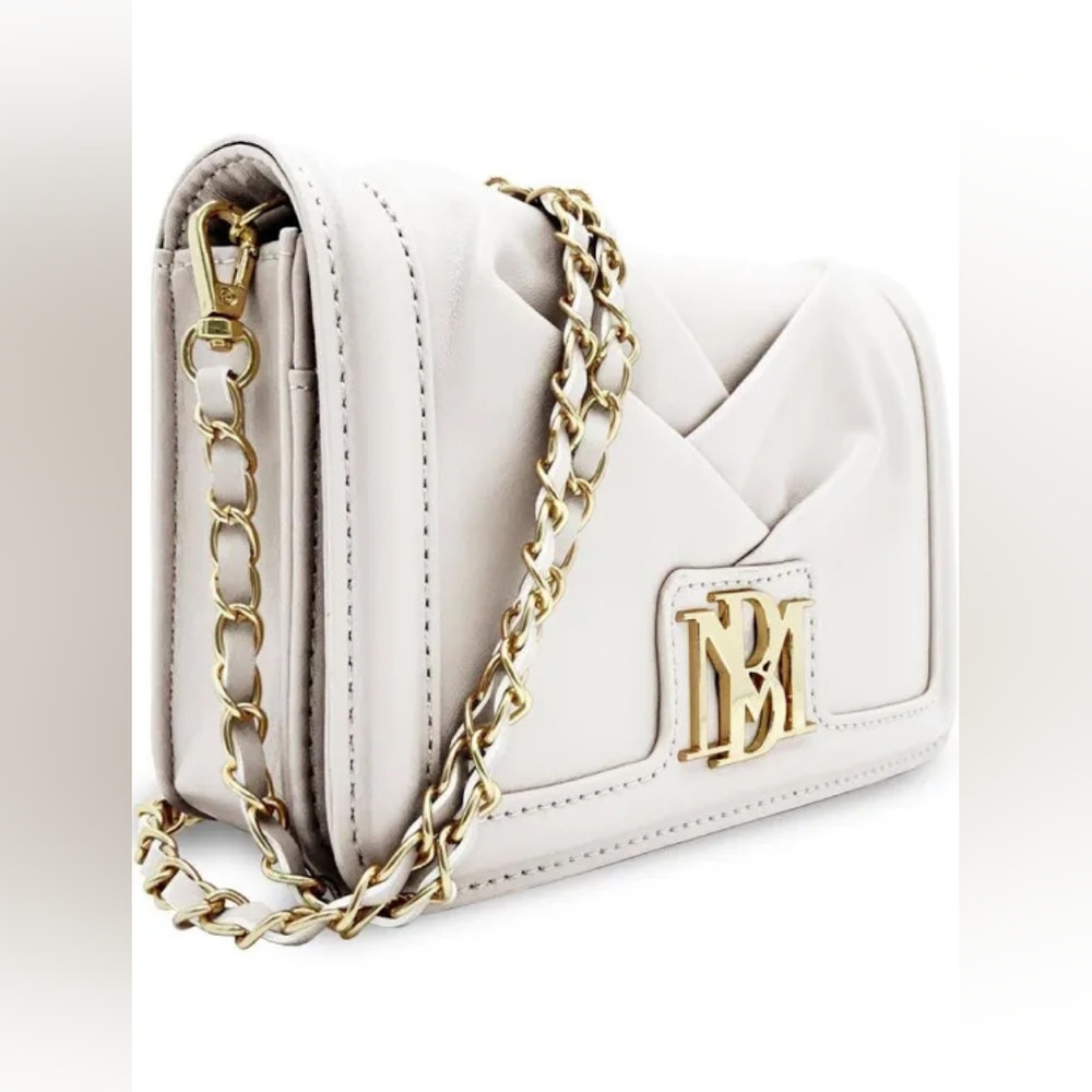 BADGLEY MISCHKA Small Square Crossbody, Folded Style, Big Logo, White, NWT - Picture 2 of 14